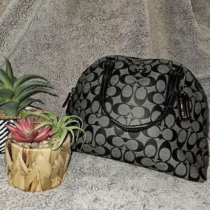 COACH Peyton Signature Cora Domed Satchel Black Grey Monogram Bag F24606 Clean